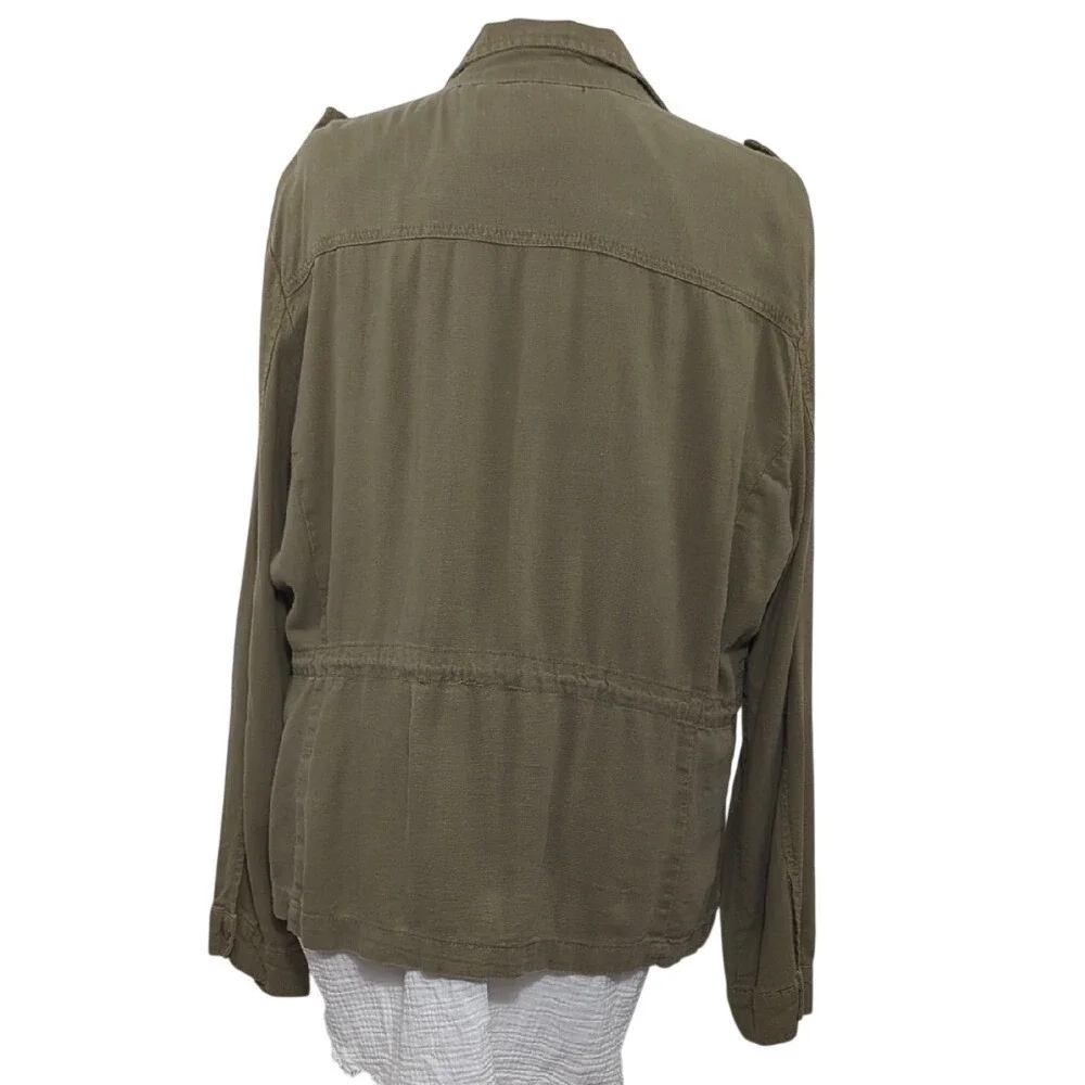 Vintage 90's Y2K Olive Green Military Style Utility‎ Jacket Chore Coat Linen XL